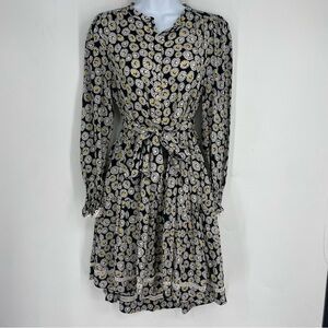 ME+ EM Black White Daisy Floral Shirt US 4 UK 8 Dress Belt Button Long Preppy